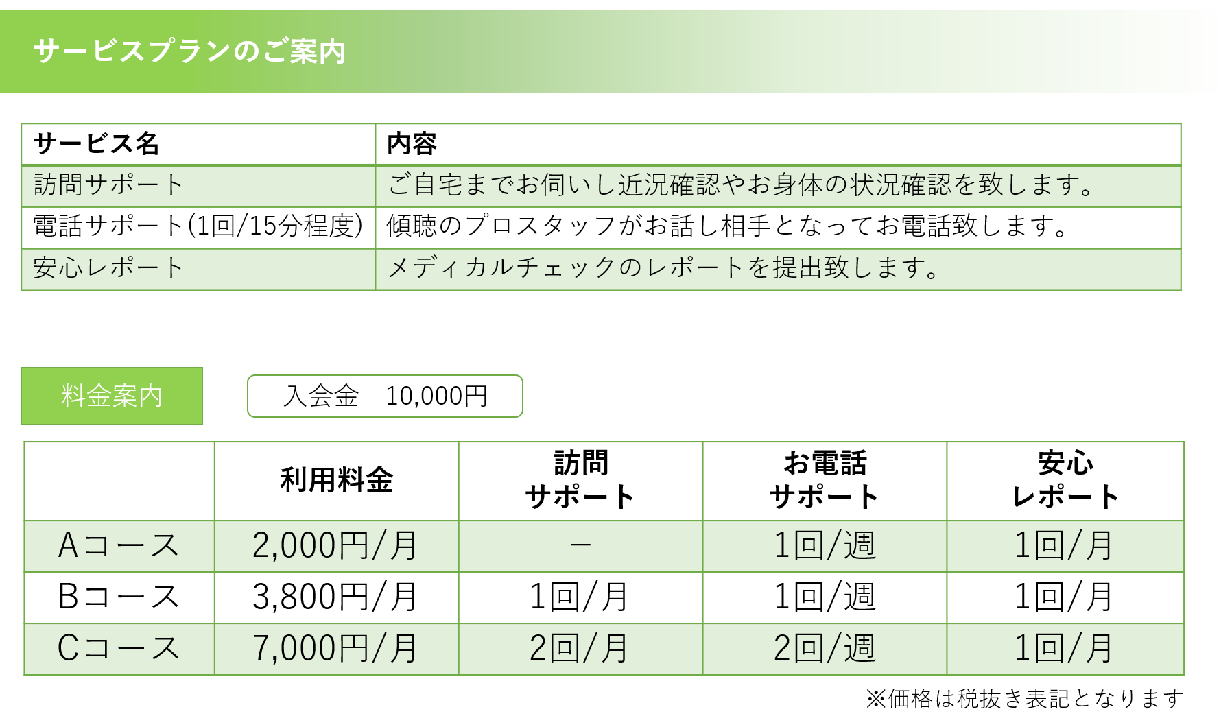 サービスプランのご案内